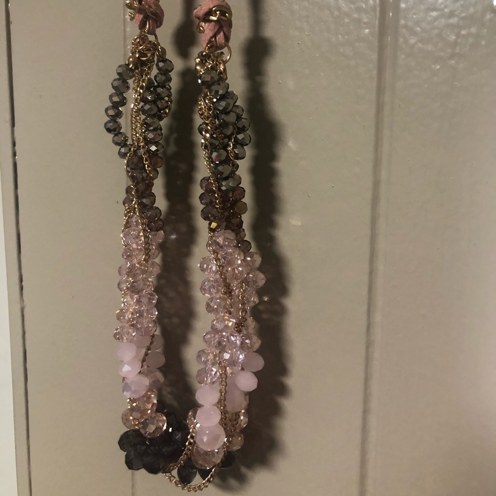 Chain Nexklace W/ Pink and Black Crystals